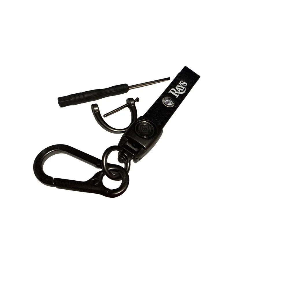 Tampa Bay Rays MLB Black Faux Leather Keychain with Carabiner and D-Ring Tool